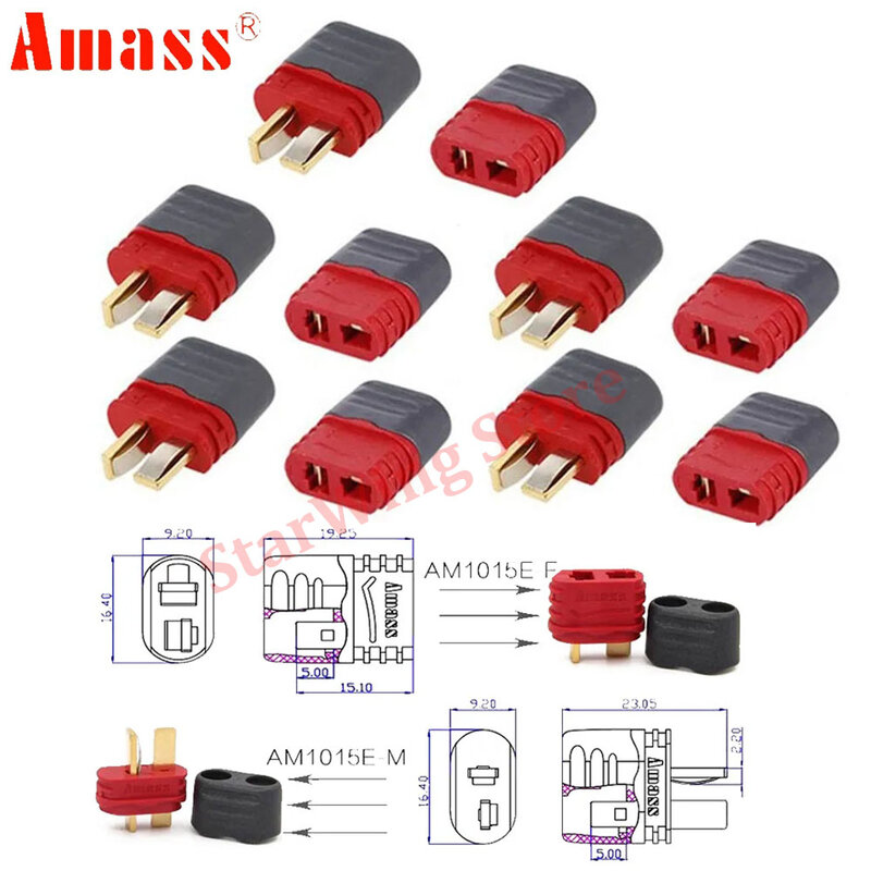 10Pcs Amass T Connector Deans Plug with Cover Male Female Amass Deans Connector with Sheath Housing For RC Battery Aircraft Toys