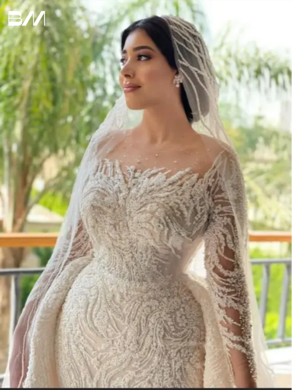 Женское свадебное платье с длинным рукавом, блестками и бисером
