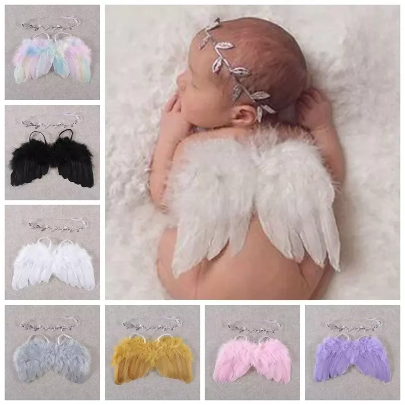 Mode 2 Stks/set Feather Angel Wing Met Blad Hoofdband Set Voor Pasgeboren Peuter Baby Kids Souvenirs Foto Props Accessoires