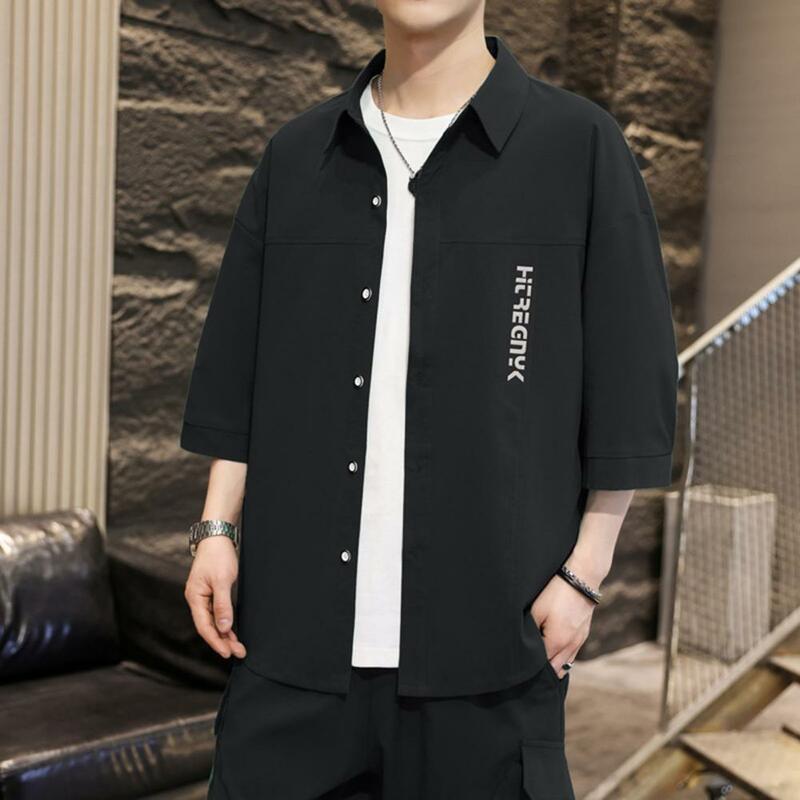 Casual Clothing Set Men's Summer Sport Outfit Set with Half Sleeve Shirt Wide Leg Shorts Elastic Drawstring Waist Solid Color