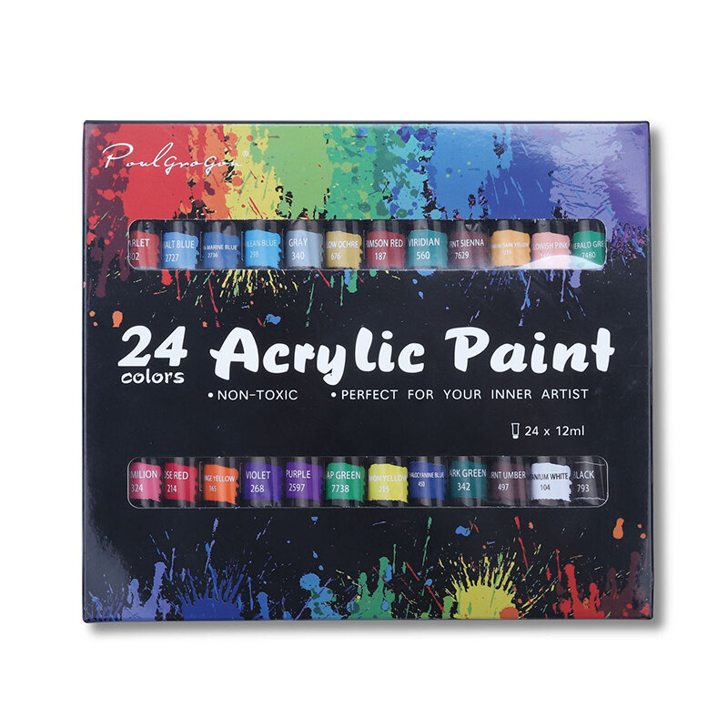 12/24 Color Acrylic Paint Set For Canvas Wood Clay Fabric Nail Art Ceramic Craft 12Ml