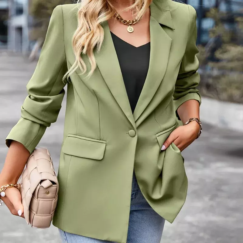 Mode warna Solid mantel bepergian setelan kecil santai pakaian luar serbaguna musim semi baru jaket setelan profesional Slim Fit wanita