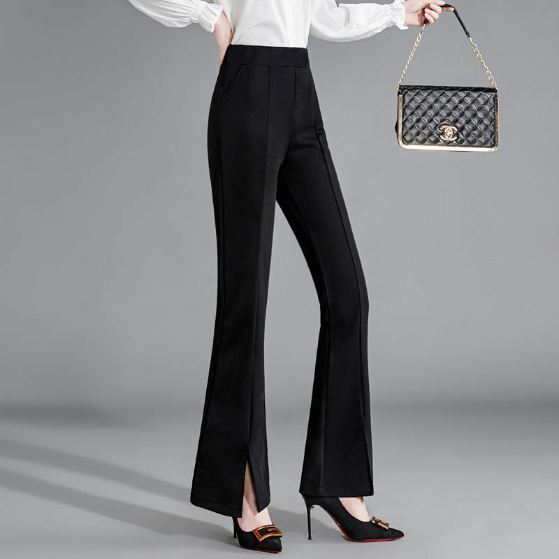 Pantalon Rétro Taille Haute pour Femme, Micro Évasé, Slim, Noir, Nouvelle Collection Printemps et Automne