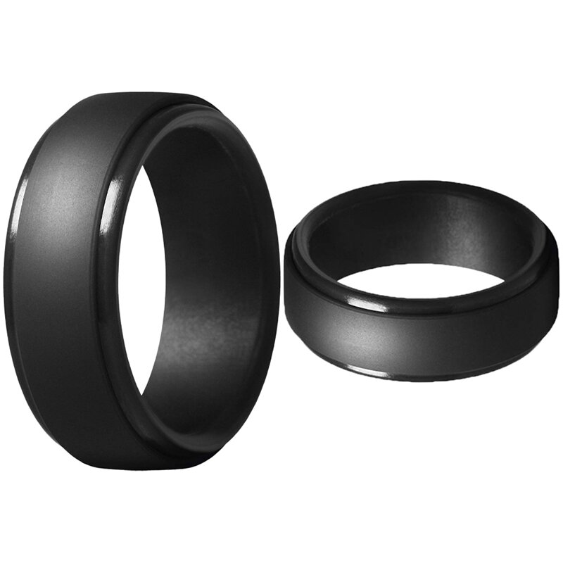 2Pcs 8Mm Camouflage Black Men Silicone Cool Rings Women Rubber Wedding Ring Environmental Sports Ring - 8 & 10