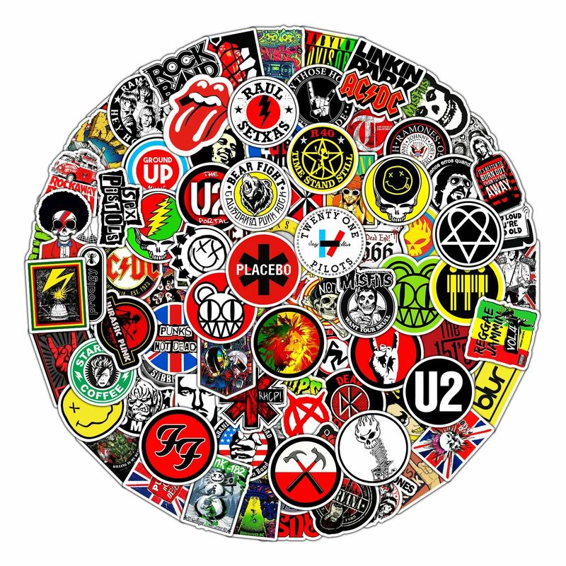 50/100pcs Fashion ROCK Band Music Graffiti Stickers Aesthetic for Ipad Phone Guitar Motorcycle Skateboard Luggage Cup