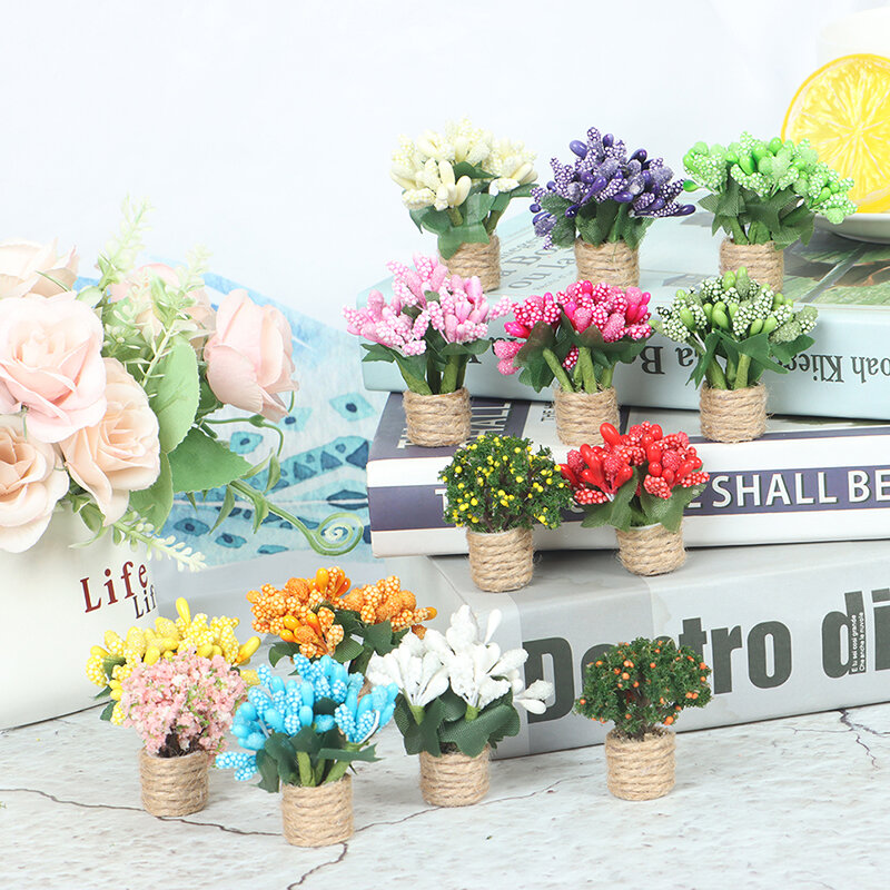 Miniature Flower Fairy Garden Ornamento, Mini Planta Verde, Pote de flores, Simulação doméstica, Árvore, Boneca em vaso Decor, 1/12