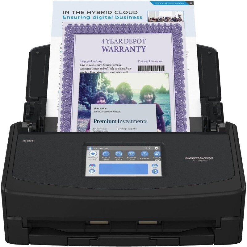 iX1600 Premium Color Duplex Document Scanner for and PC with 4-Year Protection Plan, Black