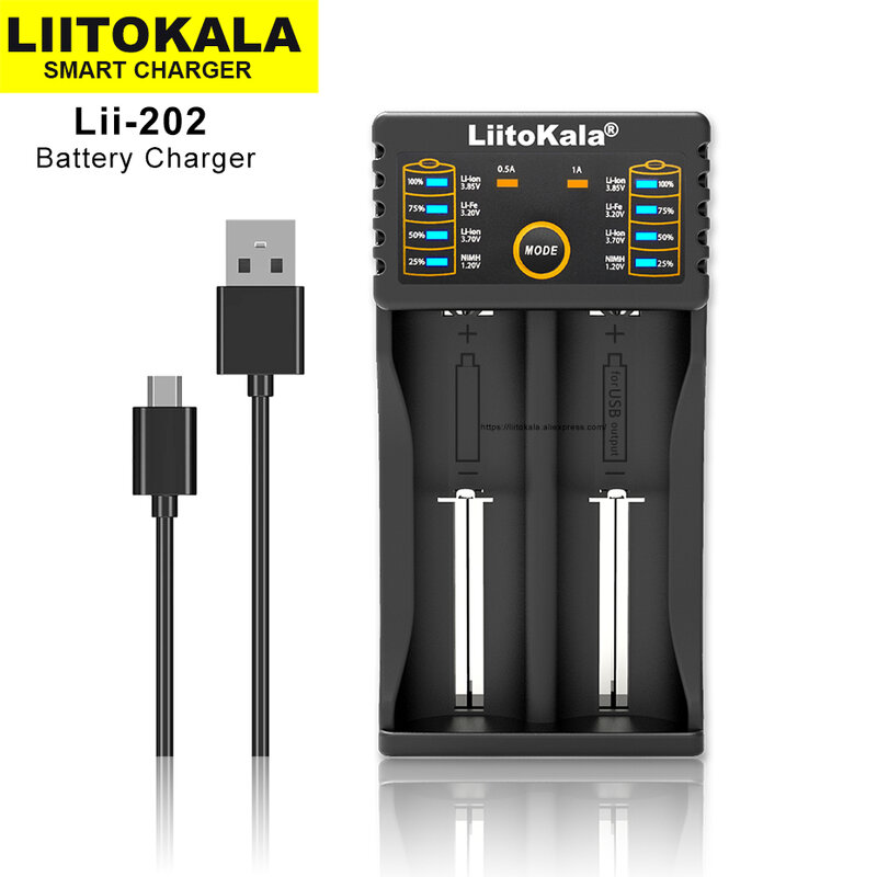 Liitokala-cargador de batería de litio, Lii-500, Lii-202, Lii-600, LCD, carga 18650, 3,7 V, 18350, 26650, 18350, NiMH