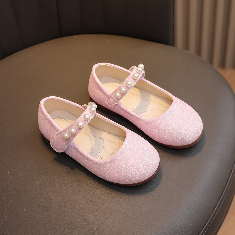 Zapatos de cuero de princesa para niñas, zapatillas planas con purpurina para fiesta, boda, moda informal, Ballet, primavera y otoño