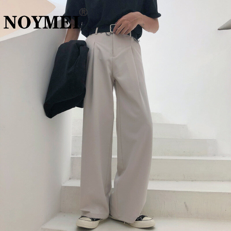 NOYMEI celana panjang lurus longgar kasual, celana panjang lurus warna polos sederhana gaya Korea musim semi musim panas untuk pria WA5411