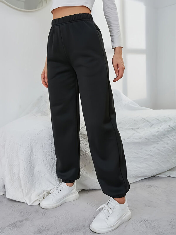 Love My Boyfriend-pantalones de chándal para mujer, de cintura alta Jogger, informales, holgados, con cintura elástica, de lana