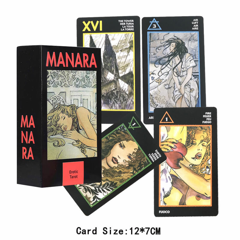 Cartas de Tarot Manara de 12x7CM, cartas de juegos de entretenimiento, reuniones familiares, folleto guía, gran oferta