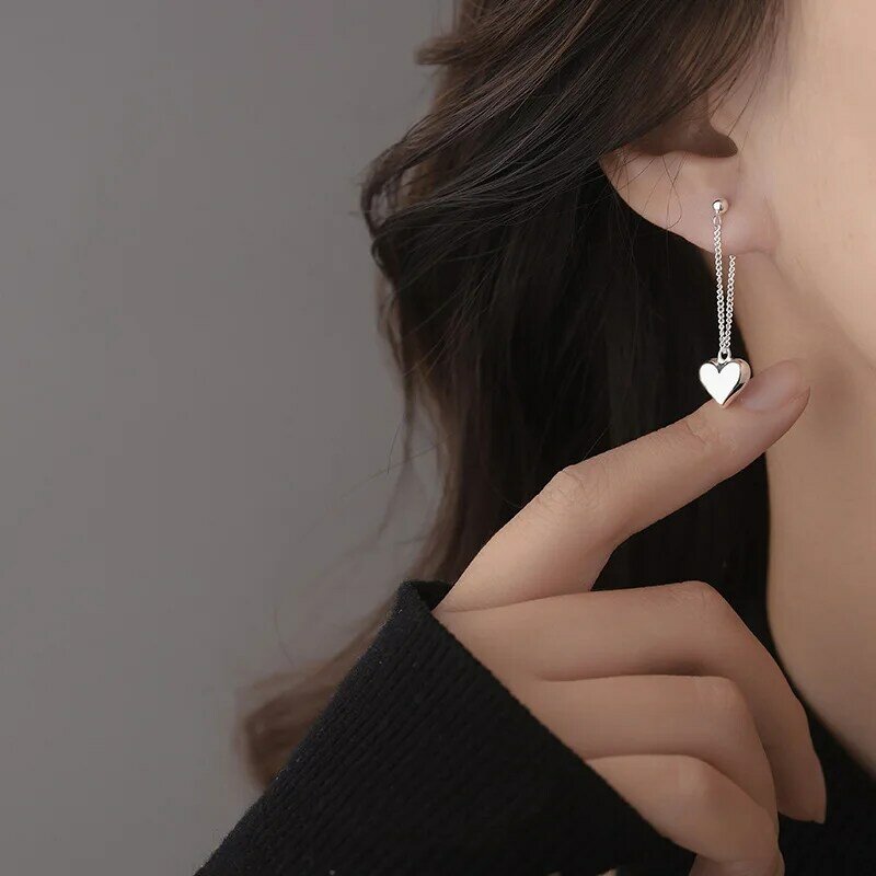 925 Sterling Silber Herz kette Ohrringe Frauen Mode koreanische lange hängende Ohrringe Party Schmuck verhindern Allergie Weihnachts geschenke