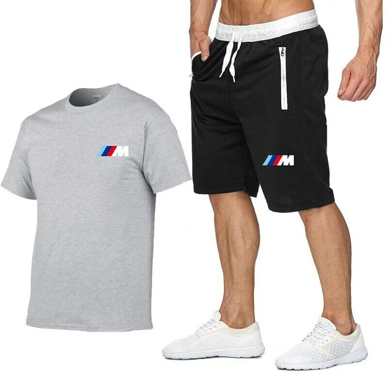 เสื้อยืดผ้าฝ้าย100% ใหม่สำหรับฤดูร้อน2024เสื้อยืดกางเกงขาสั้น2ชิ้นชุดกีฬาสันทนาการชุดเซ็ตสูทโรงยิม Y2K ชุดวอร์มแบรนด์เสื้อผ้า