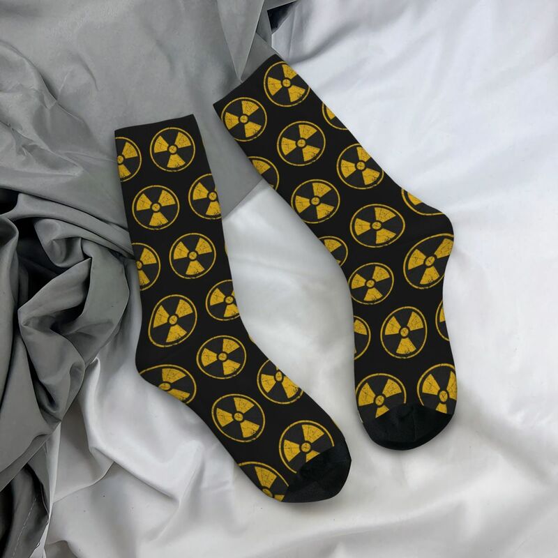 Estilo vintage radiação logotipo meias longas, Harajuku suor absorvendo meias, acessórios para toda a temporada, presente de aniversário unisex