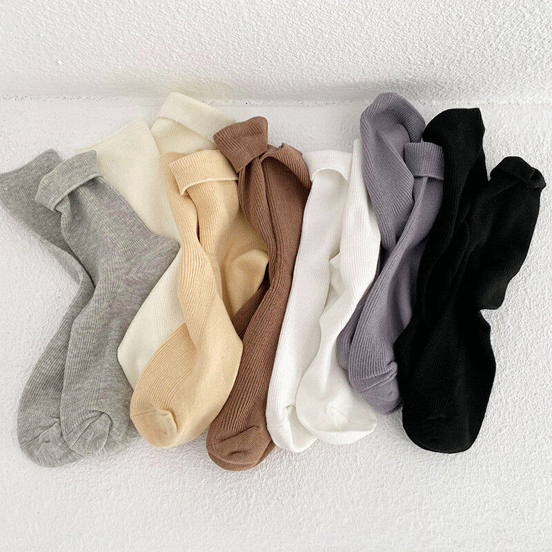 Chaussettes mi-tube en coton pour femmes, Harajuku, Solide, Document, Chaud, Rétro, Long, Simple, All-Match, Bol, Tendance, Automne, Hiver, Nouveau