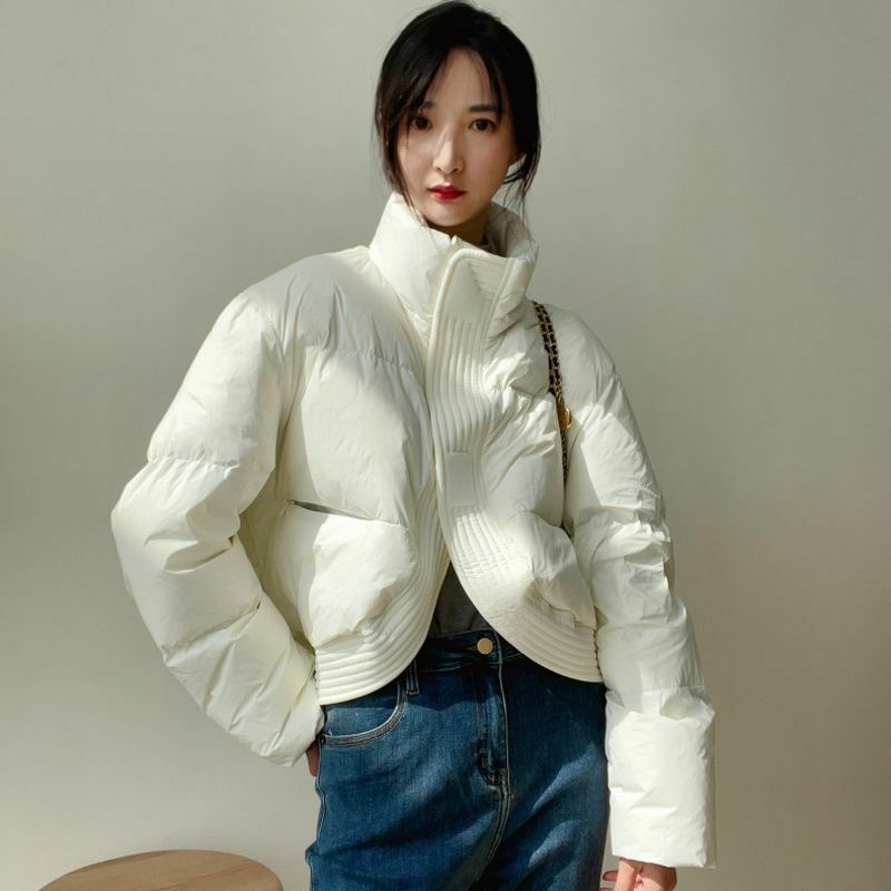 Jaket empuk longgar pendek wanita, jaket musim dingin empuk longgar desain versi Korea baru