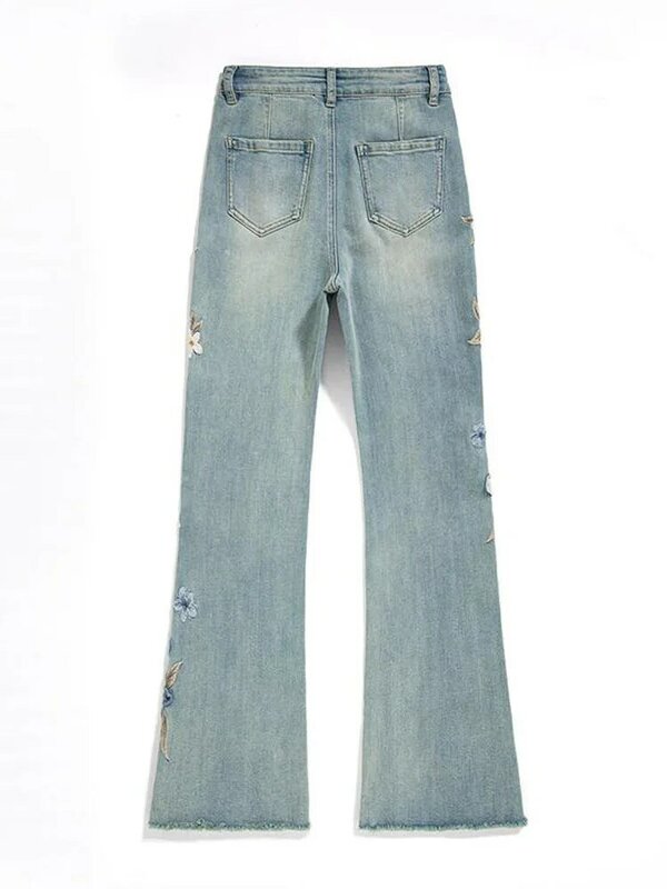 กางเกงยีนส์ทรงหลวมปักลาย Y2k สีน้ำเงินของผู้หญิงกางเกงผ้ายีนส์ขายาวสไตล์เกาหลี2000วินเทจเสื้อผ้าโอเวอร์ไซส์2024