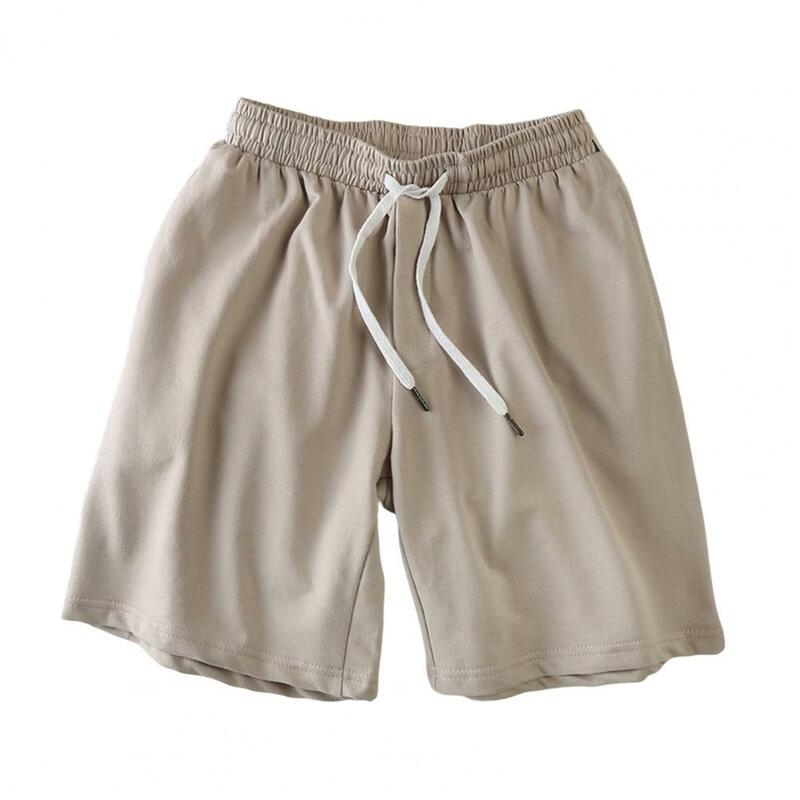 Beach Shorts Loose Elastic Waist Drawstring Pockets Solid Color Daily Wear Deep Crotch Knee Length Men Short Pants Male Clothing