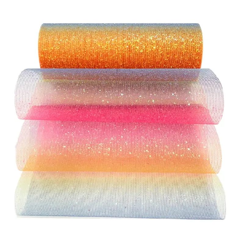 Tulle Glitter pelangi tersedia untuk gaun meja dekorasi pernikahan Baby Shower 15CM X 10 yard