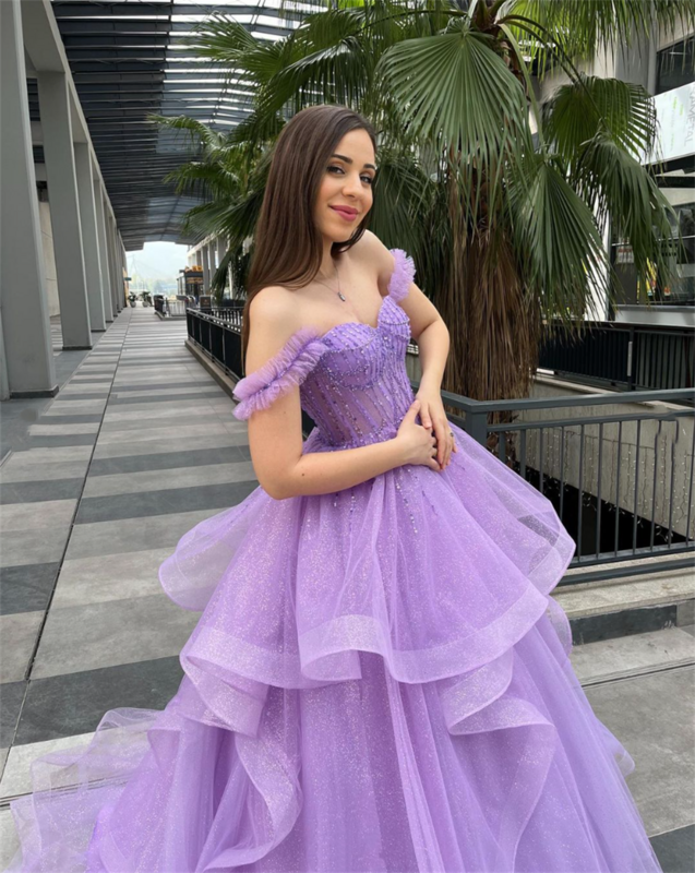 Gaun Prom Glitter ungu Jessica gaun pengantin mewah gaun malam gaun pesta acara khusus Vestidos De Noche