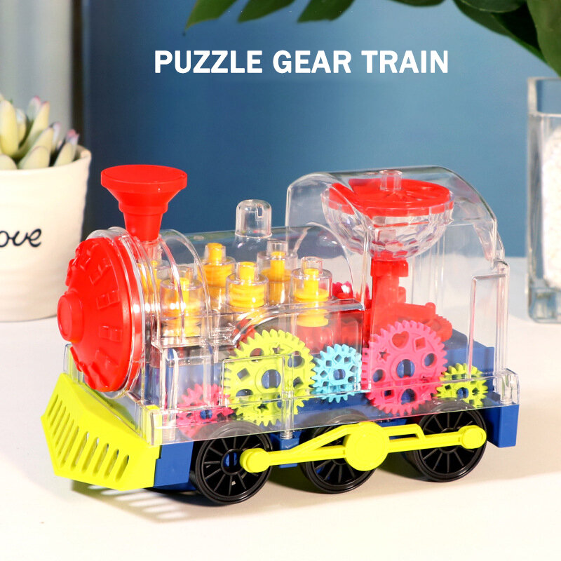 ZK20 Electric Transparent Gear Train Universal Walking Train Colorful Lights Musical Toys for Children Gift for Kids