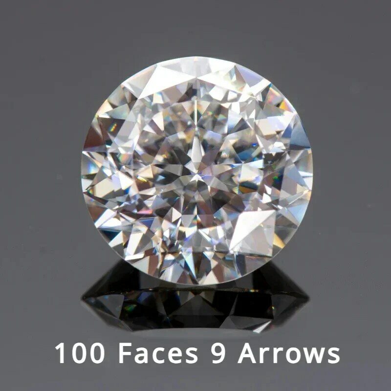 Moissanite Pedras Preciosas com Certificado GRA, Corte Especial, 9 Setas Forma Redonda, VVS1 D Cor, Materiais Jóias, 100 Faces
