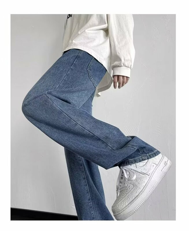 Koreańska moda Luźne dżinsy Klasyczne proste, luźne spodnie z szerokimi nogawkami Street Hip Hop Spodnie 5XL Czarny Szary Niebieski 2024 Nowość