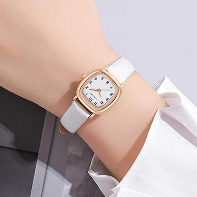 Relógio de quartzo feminino com mostrador quadrado com pulseira de couro falso ajustável, elegante senhoras cinto, comutar desgaste