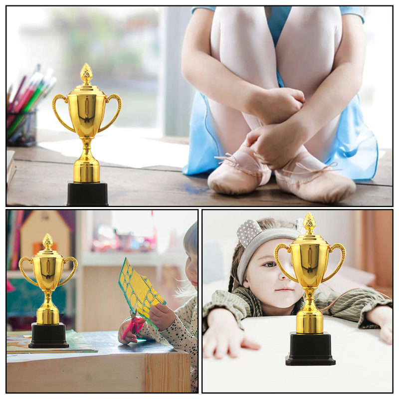 Trofeo de recompensa de plástico para niños, taza de premio de plástico, suministro escolar, Mini trofeo para el hogar, juguetes dorados para niños