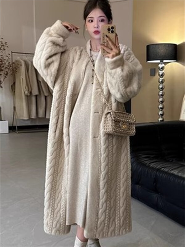 Abrigo grueso de piel sintética para mujer, abrigo cálido de visón de manga larga con una hilera de botones, novedad de invierno, 2023
