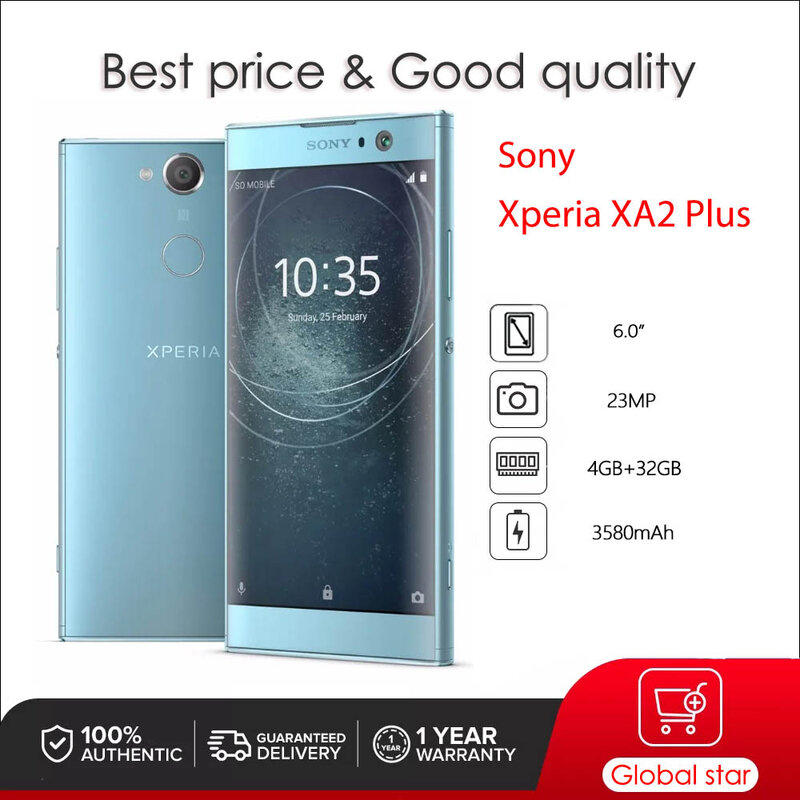 Sony Xperia XA2 Plus H4413 H4493 asli Unlocked octa-core 6.0 "32GB 4GB 23MP ponsel Snapdragon NFC sidik jari ponsel pintar