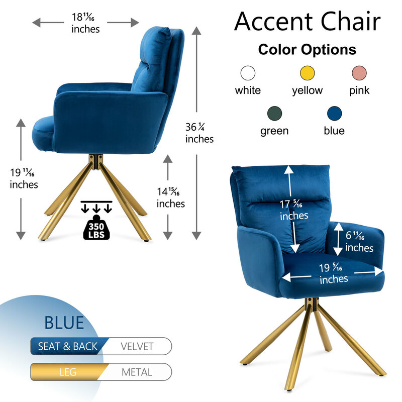 Современный бархатный мягкий поворотный стул с высокой спинкой темно-синего цвета с роскошным и изысканным дизайном
