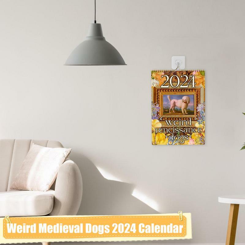 Calendário de parede com calendários para cães, retro, original, decoração, escola, dormitórios, ano novo, acessórios engraçados, dormitórios, 2024