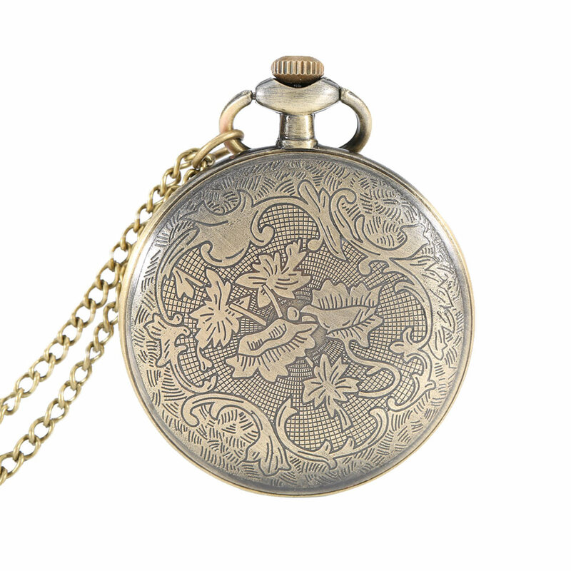 Vintage Transparent Design Pocket Watch Roman Numer Dial Quartz Pendant Chain Necklace Gifts LL@17