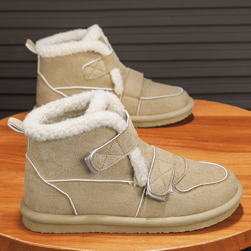 Botas de nieve sencillas a prueba de frío para hombre, botines de gamuza informales cálidos de terciopelo, zapatos de algodón de felpa cómodos y elásticos suaves, Invierno