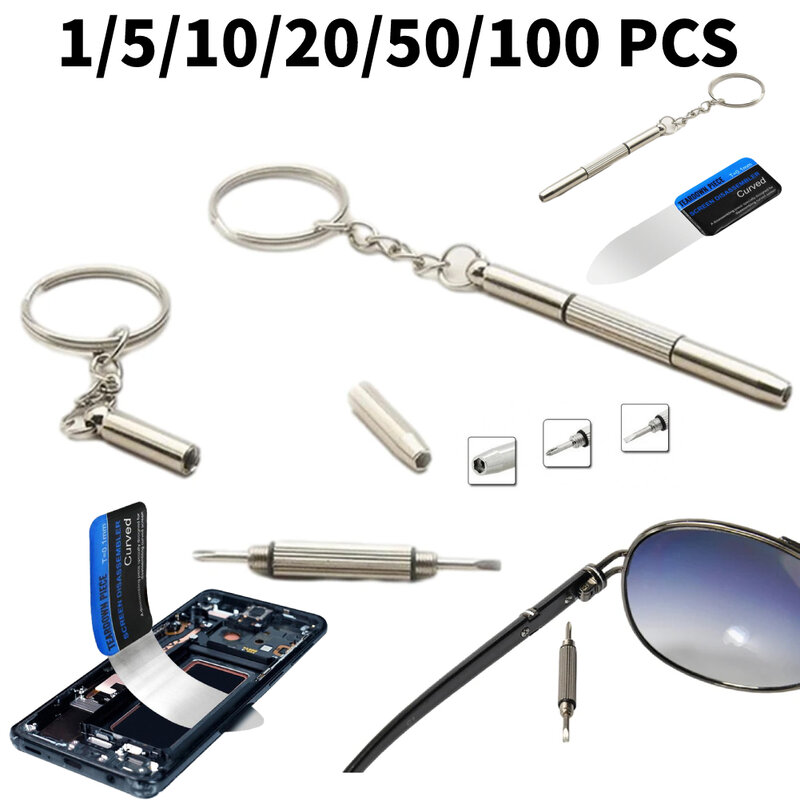 Chave de fenda com chaveiro, ferramentas manuais portáteis, chave de fenda, relógio Repair Kit, 3 em 1, óculos