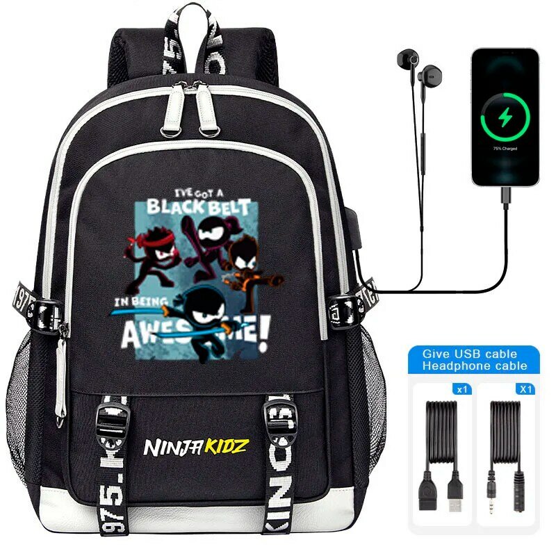 여아용 만화 닌자 키즈 프린트 배낭, 대용량 USB 학교 가방, 십대 학생 노트북 숄더백 선물