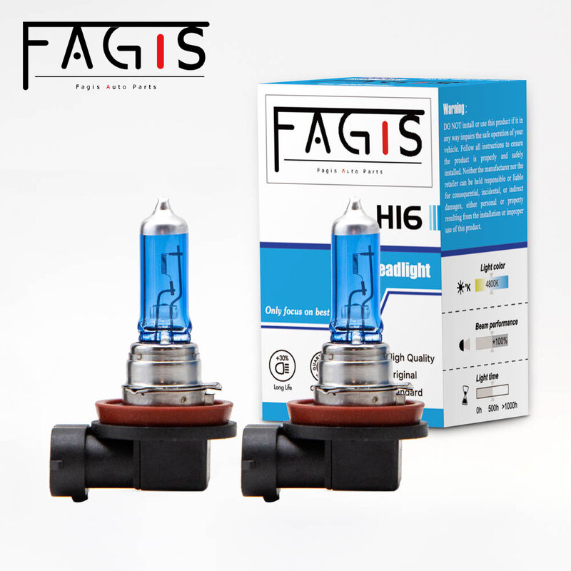 Fagis-bombilla halógena para faros delanteros de coche, de 2 piezas H16 lámpara antiniebla, 12V, 19W, PGJ19-3, color azul, superblanco, 4800K