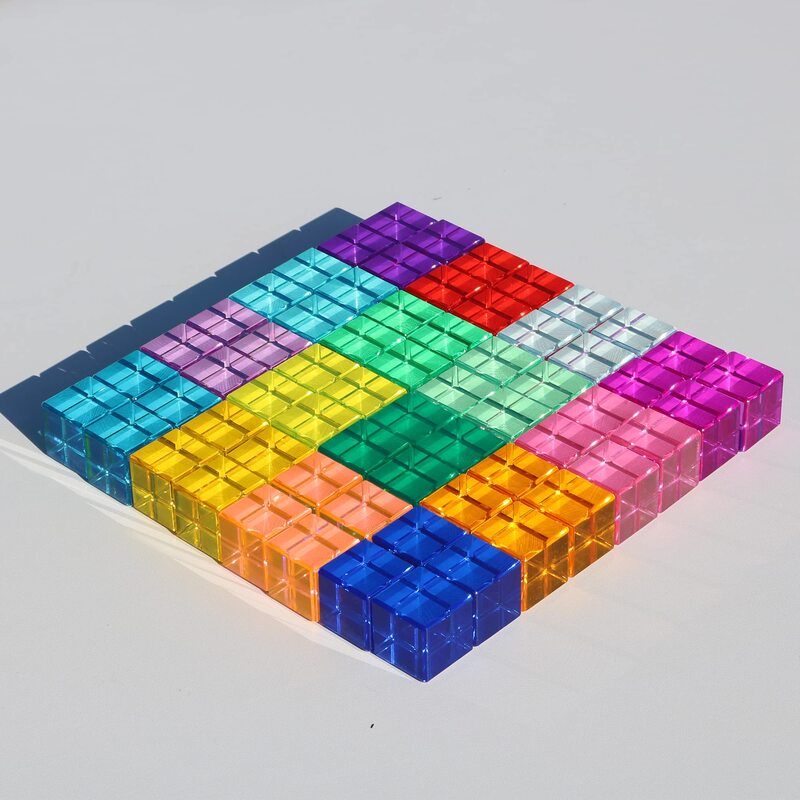 높은 투명 아크릴 스택 블록 어린이 몬테소리 감각 장난감, 오픈 게임, 반투명 직사각형 큐브, 10 개, 20 개