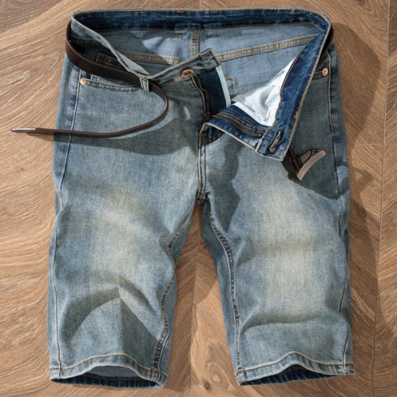 Летние тонкие мужские джинсовые шорты в стиле ретро, узкие прямые классические укороченные брюки, повседневные универсальные потертые ностальгические брюки