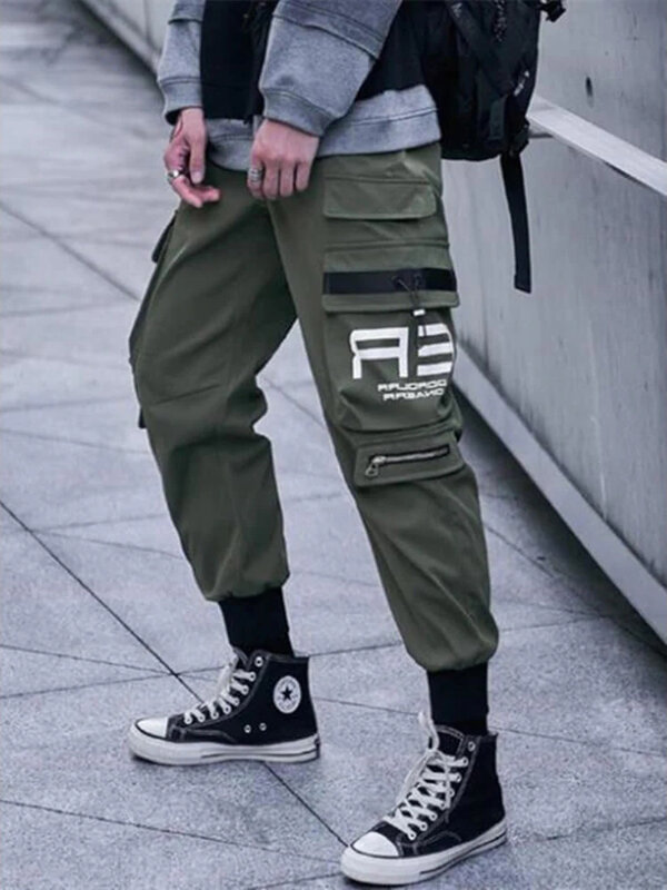 Джоггеры-карго для мужчин, повседневные брюки в стиле хип-хоп, с карманами, популярных цветов, спортивные штаны, уличная одежда, штаны Techwear с лентами