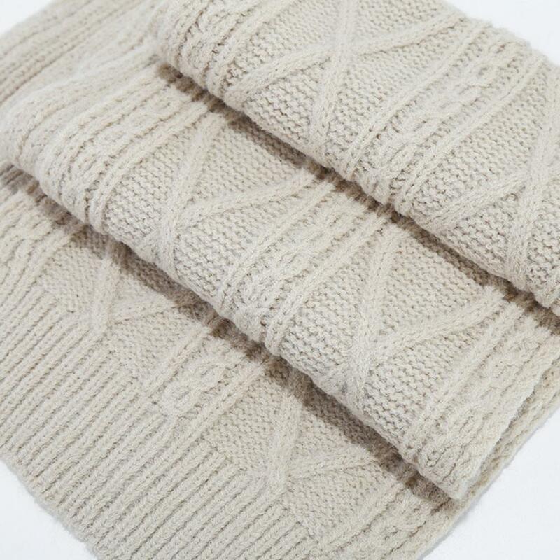 3Pcs/Set Women Hat Scarf Gloves Set For Autumn Winter Solid Color Plush Ball Beanie Half Finger Gloves Long Scarf Set