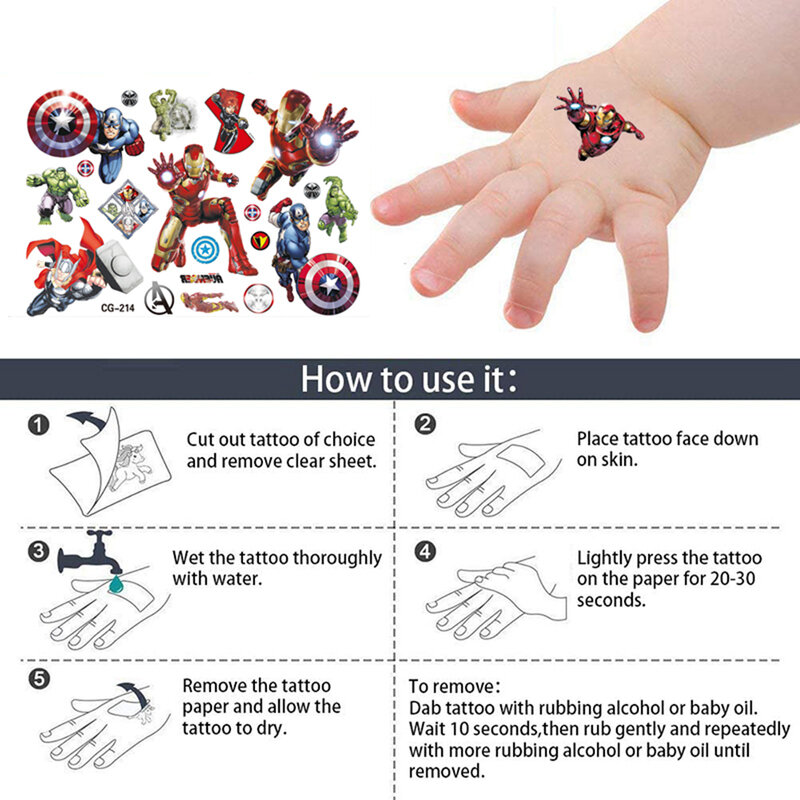 Stiker Tato Marvel Spiderman Action Figure Anime Iron Man Avengers Stiker Tato Tahan Air untuk Mainan Anak Laki-laki Hadiah Ulang Tahun