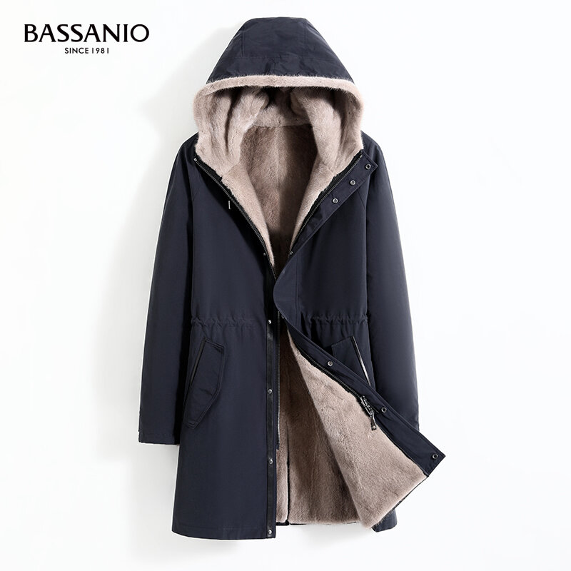 Men Whole Mink Fur Reversible Coat Winter Warm Hooded Outwear