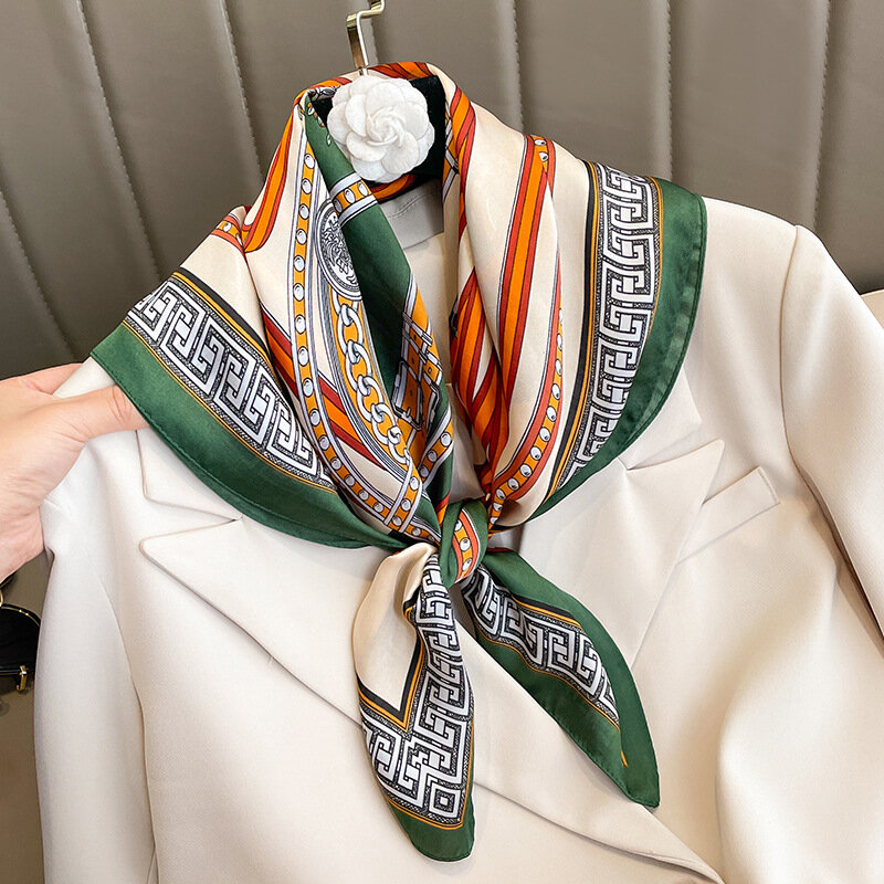Lenço de seda quadrado marca para as mulheres faixas de cabelo cetim seda xale envoltórios fita bandana lenço feminino 70cm
