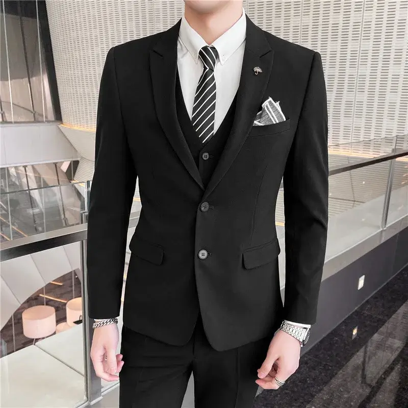 Traje de novio GY9005 para hombre, traje de boda negro, chaqueta ajustada, estilo británico