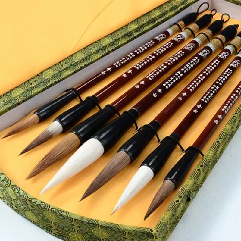 7pcs Chinese Calligraphy Brushes Set with Pen Box Set Writing Brush Tool Calligraphy Ink Caligrafia Art Painting Craft Supplies