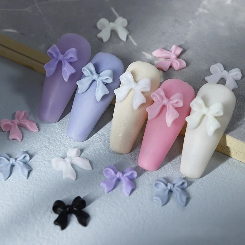 50 buah Kawaii ikatan simpul 3D Lucu Pink Putih seni kuku dekorasi jimat kuku aksesoris manikur DIY Mini ikatan simpul perlengkapan desain