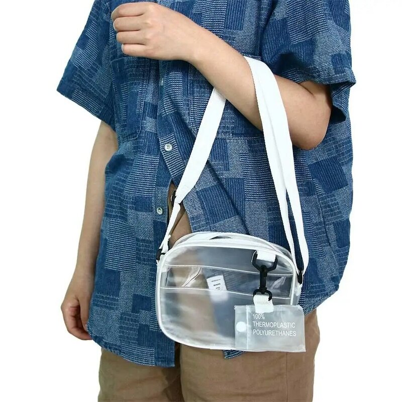 Tas dompet koin tali lebar PVC, tas selempang dengan tempat kartu, tas transparan gaya Korea, tas ransel bahu wanita